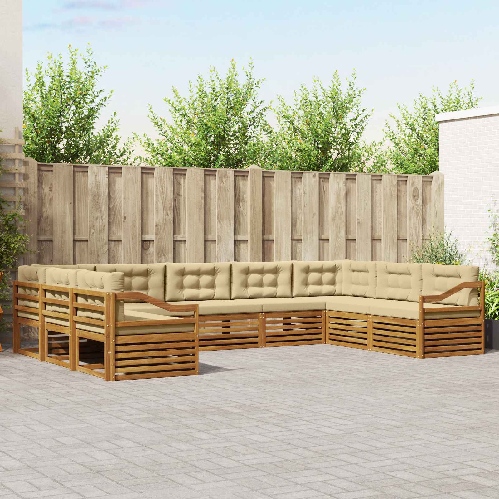 Set di divani da esterno con cuscino 9 pcs Naturale e Beige | homemem39