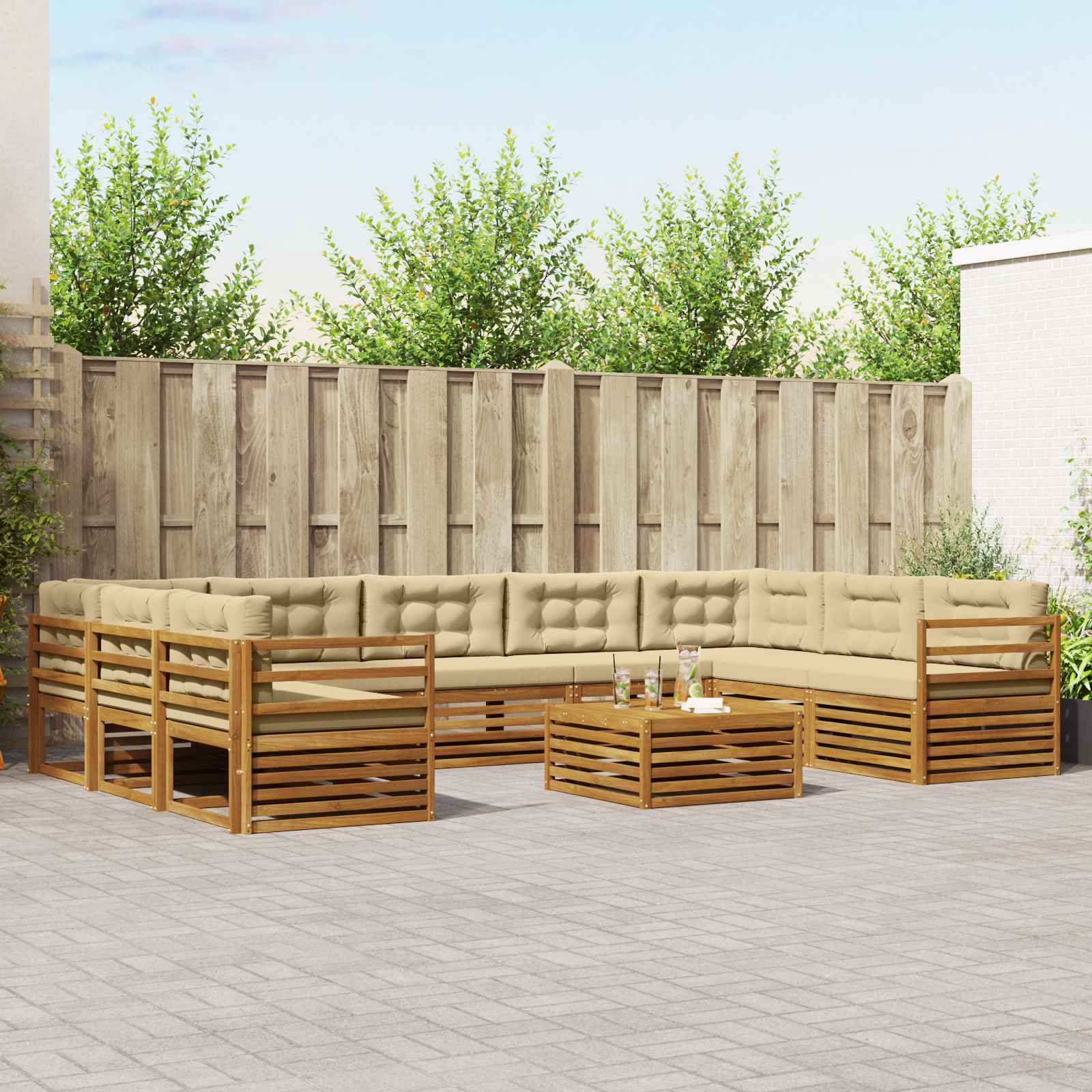 Set di divani da esterno con cuscino 10 pcs Naturale e Beige | homemem39