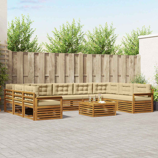 Set di divani da esterno con cuscino 10 pcs Naturale e Beige