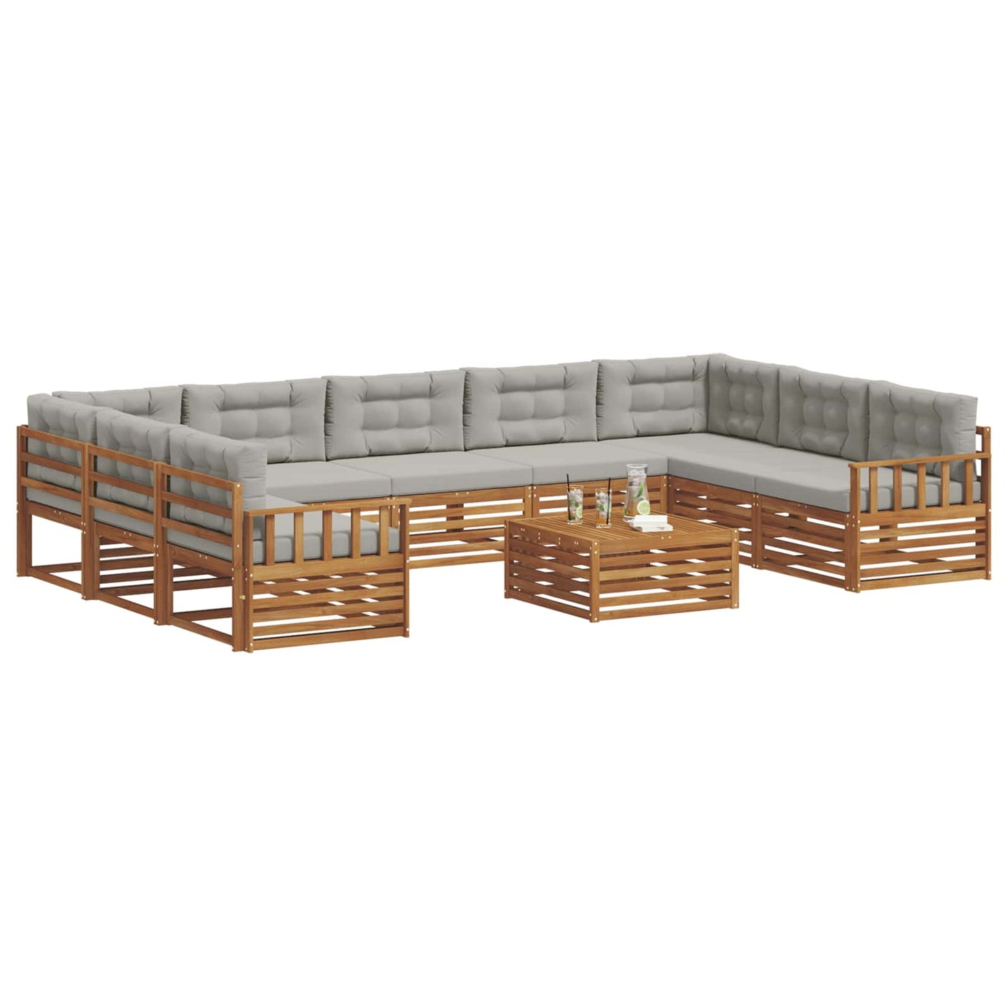 Set di divani da esterno 10 pcs Grigio Naturale e Chiaro