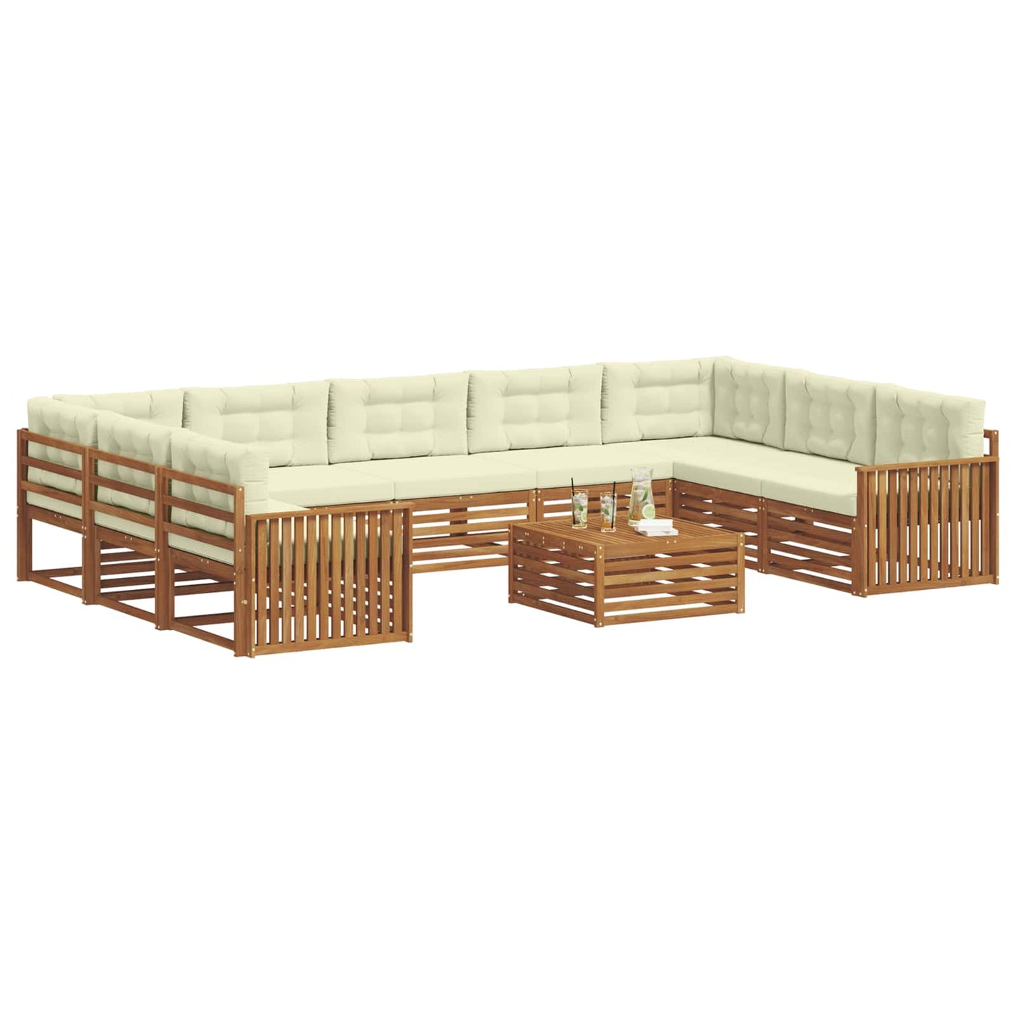 Set di divani da esterno con cuscino 10 pcs Naturale e Crema