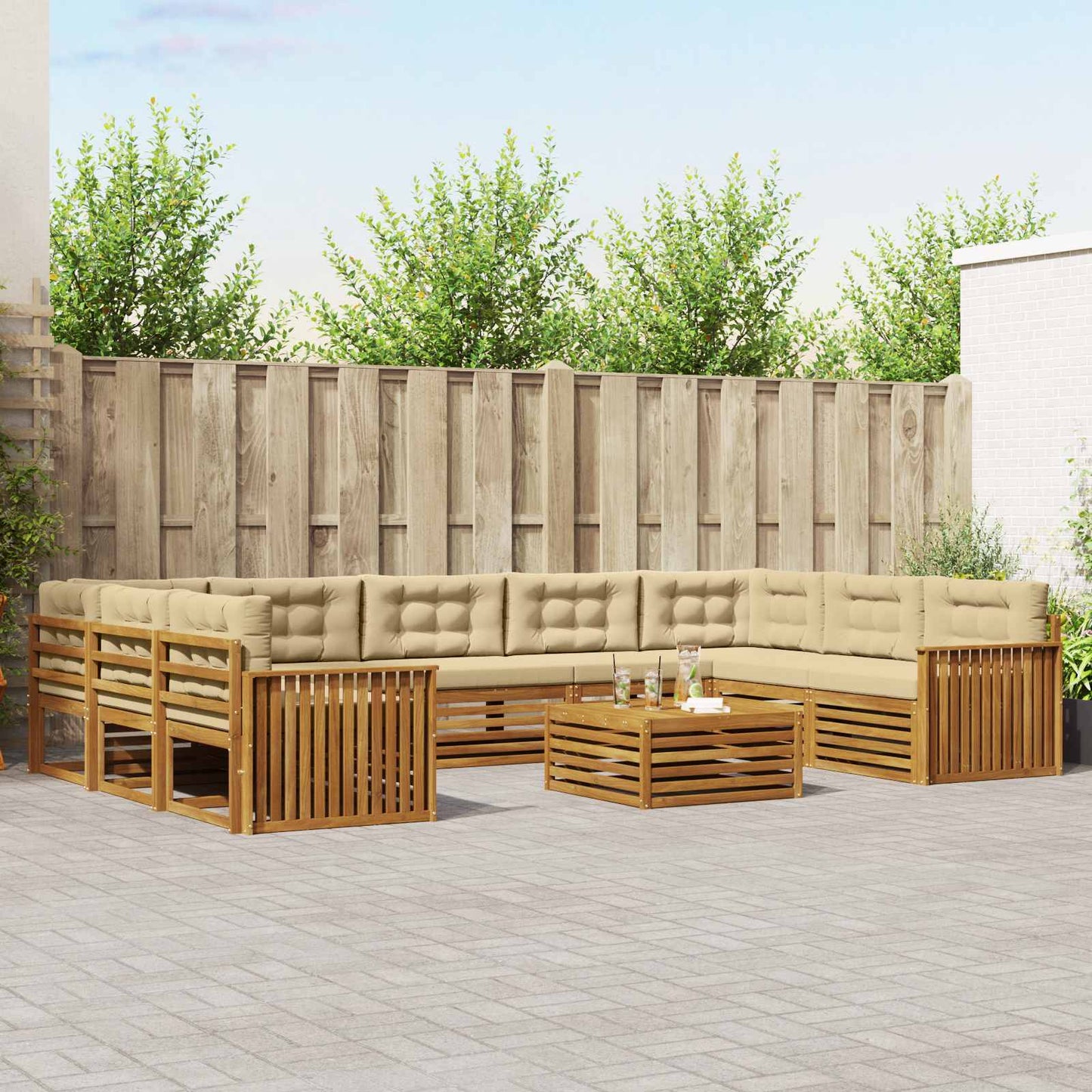 Set di divani da esterno con cuscino 10 pcs Naturale e Beige