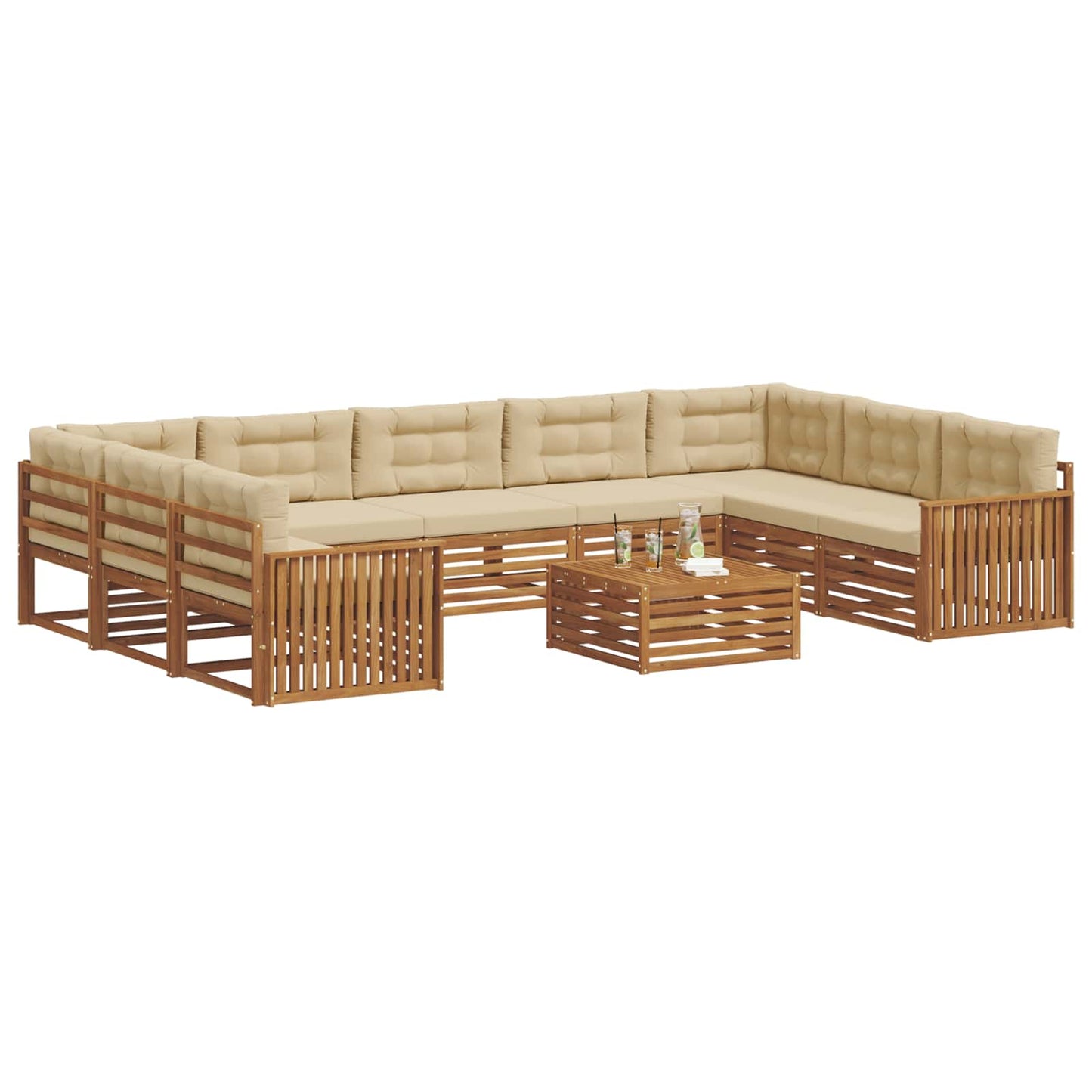 Set di divani da esterno con cuscino 10 pcs Naturale e Beige | homemem39