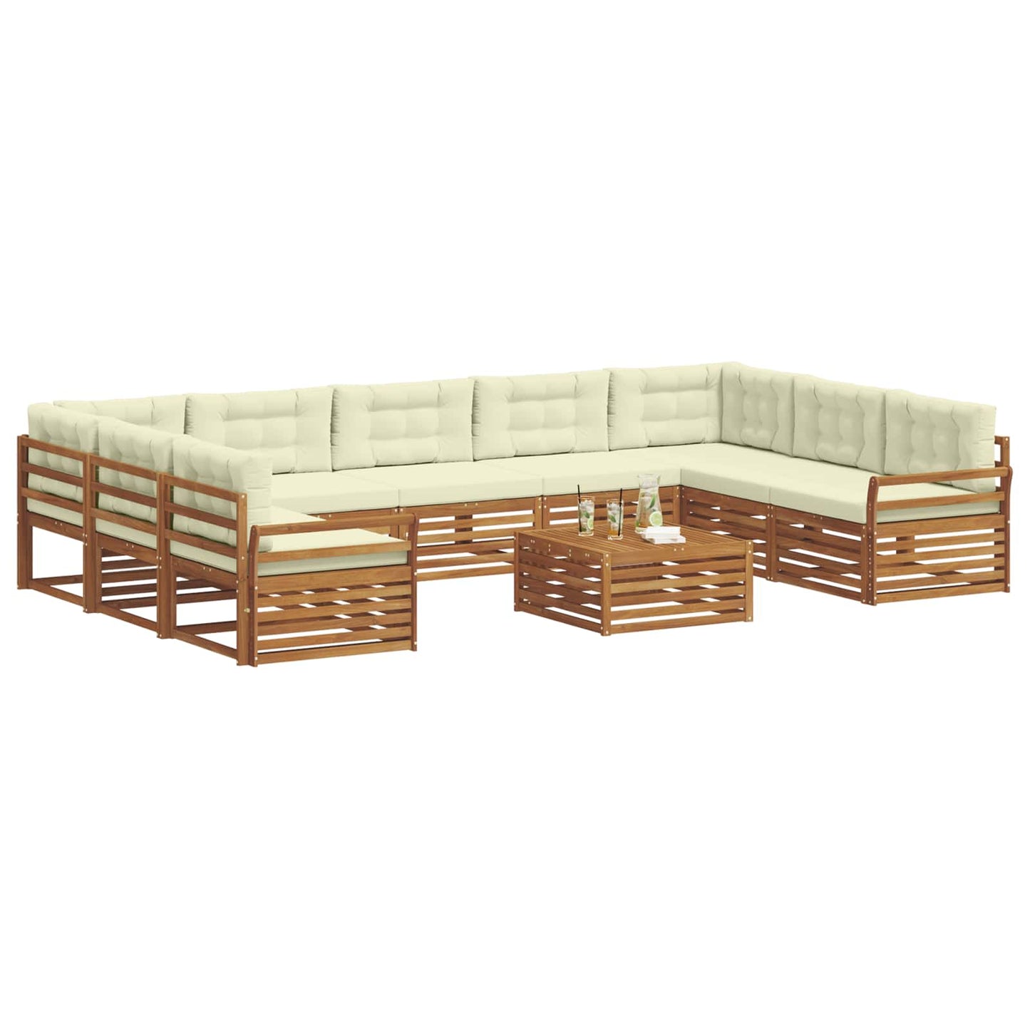 Set di divani da esterno con cuscino 10 pcs Naturale e Crema