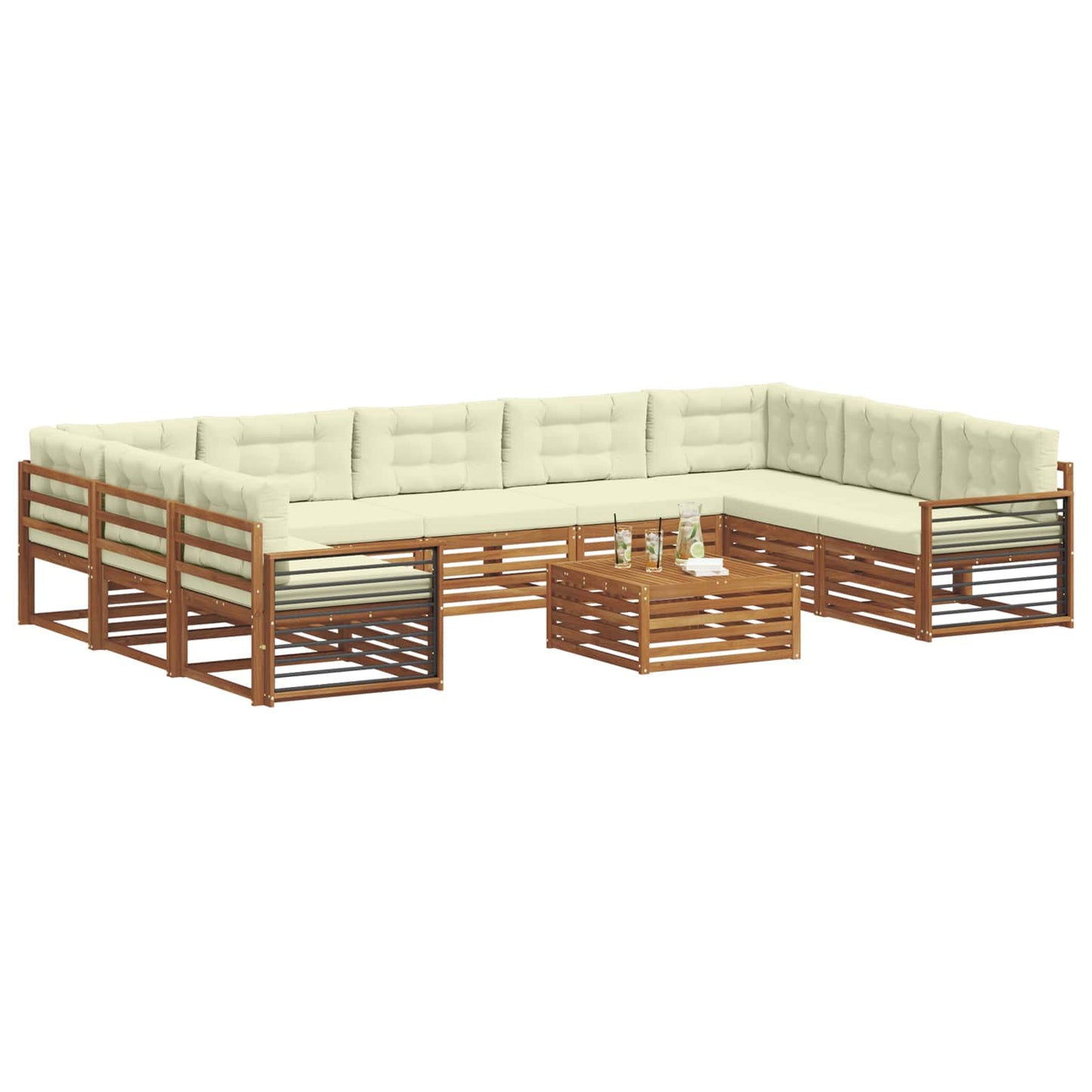 Set di divani da esterno con cuscino 10 pcs Naturale e Crema | homemem39