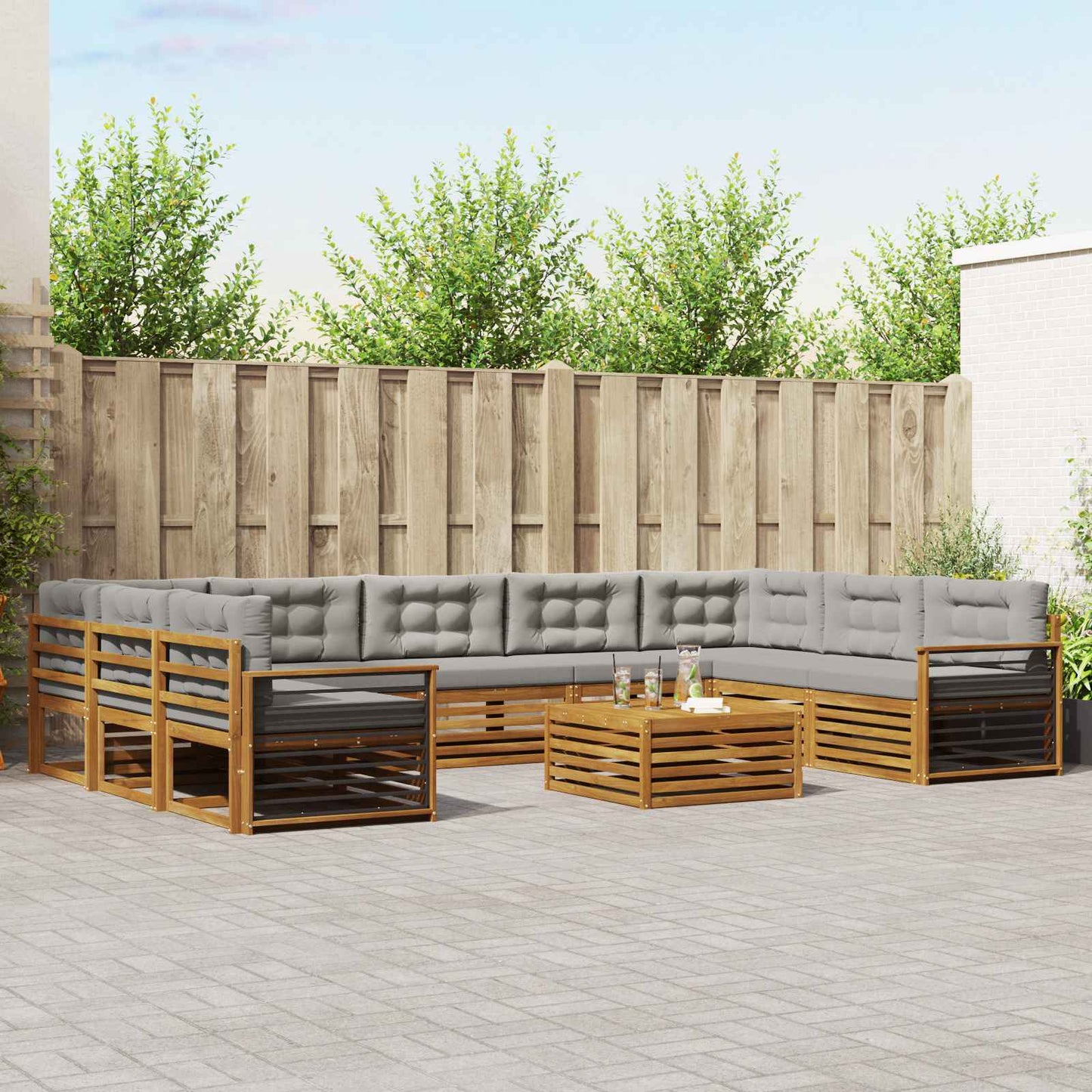 Set di divani da esterno 10 pcs Grigio Naturale e Chiaro