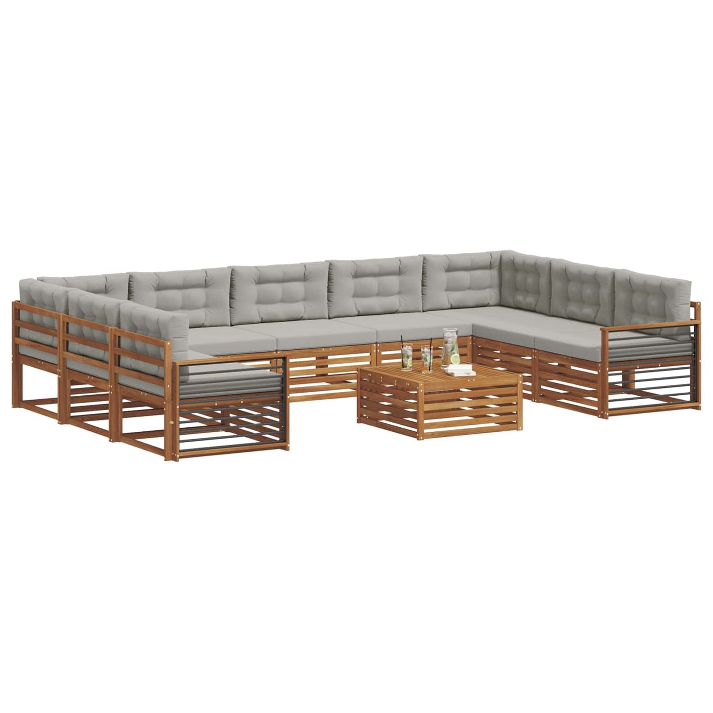 Set di divani da esterno 10 pcs Grigio Naturale e Chiaro