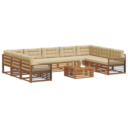 Set di divani da esterno con cuscino 10 pcs Naturale e Beige | homemem39