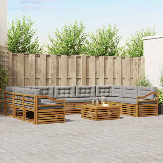Set di divani da esterno 10 pcs Grigio Naturale e Chiaro