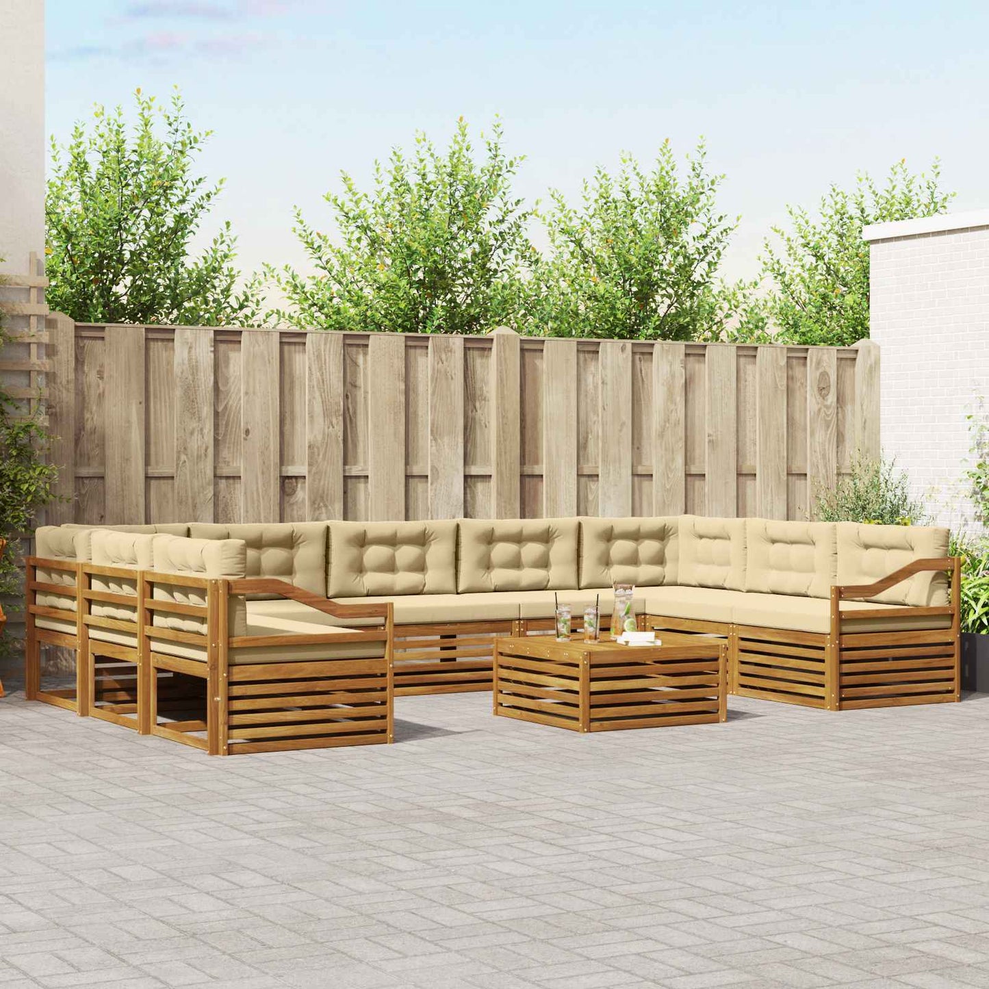 Set di divani da esterno con cuscino 10 pcs Naturale e Beige