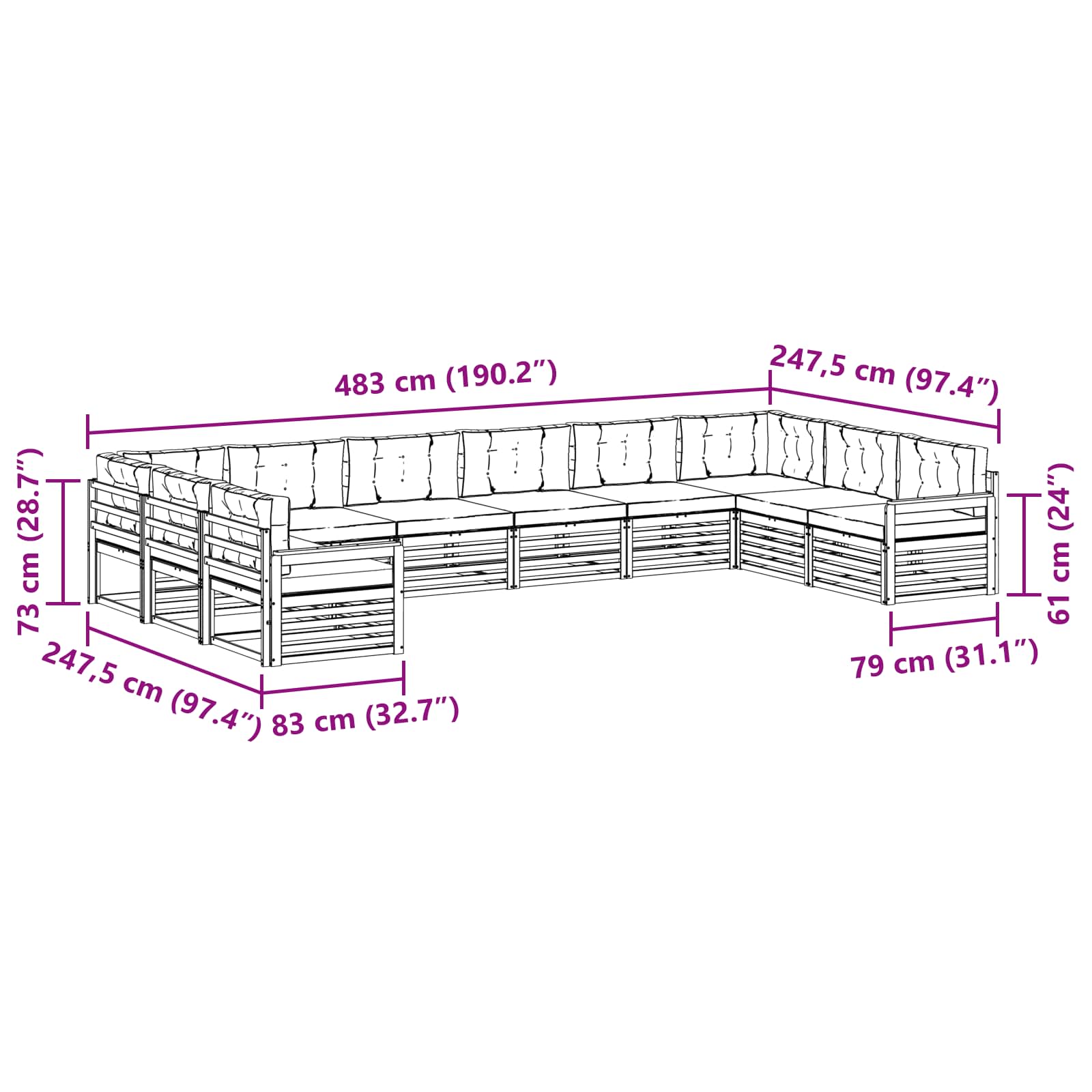 Set divani 9 pcs Naturale e Antracite Legno di Acacia Massello | homemem39