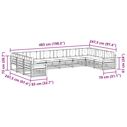Set divani 9 pcs Naturale e Antracite Legno di Acacia Massello | homemem39