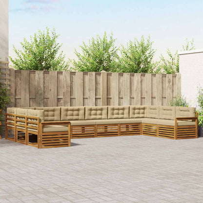 Set divani 4 pcs Naturale e Beige Legno di Acacia Massello