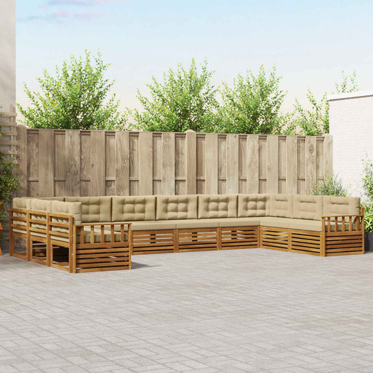 Set divani 5 pcs Naturale e Beige Legno di Acacia Massello