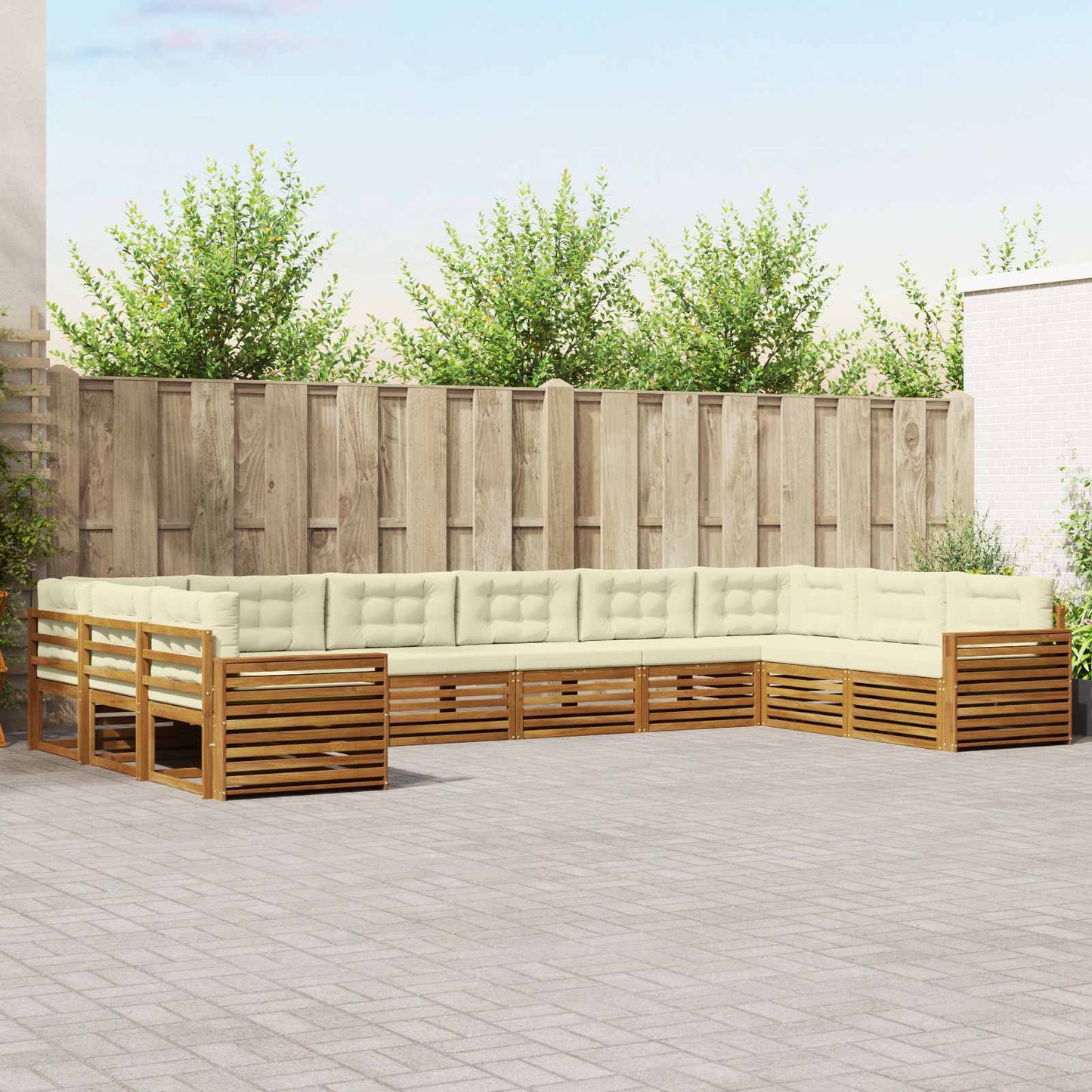 Set divani 8 pcs Naturale e Crema Legno di Acacia Massello | homemem39