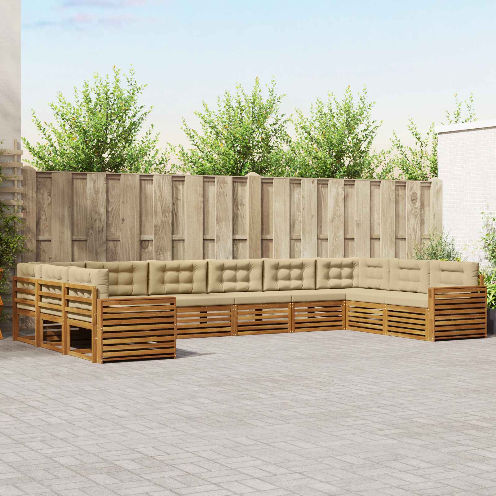 Set divani 7 pcs Naturale e Beige Legno di Acacia Massello | homemem39