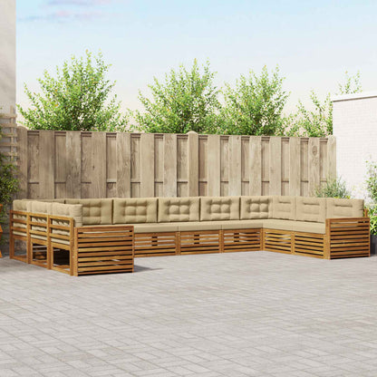 Set divani 7 pcs Naturale e Beige Legno di Acacia Massello