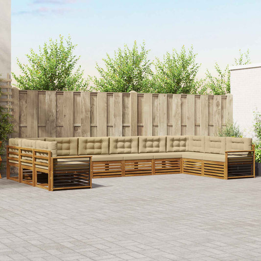 Set divani 10 pcs Naturale e Beige Legno di Acacia Massello