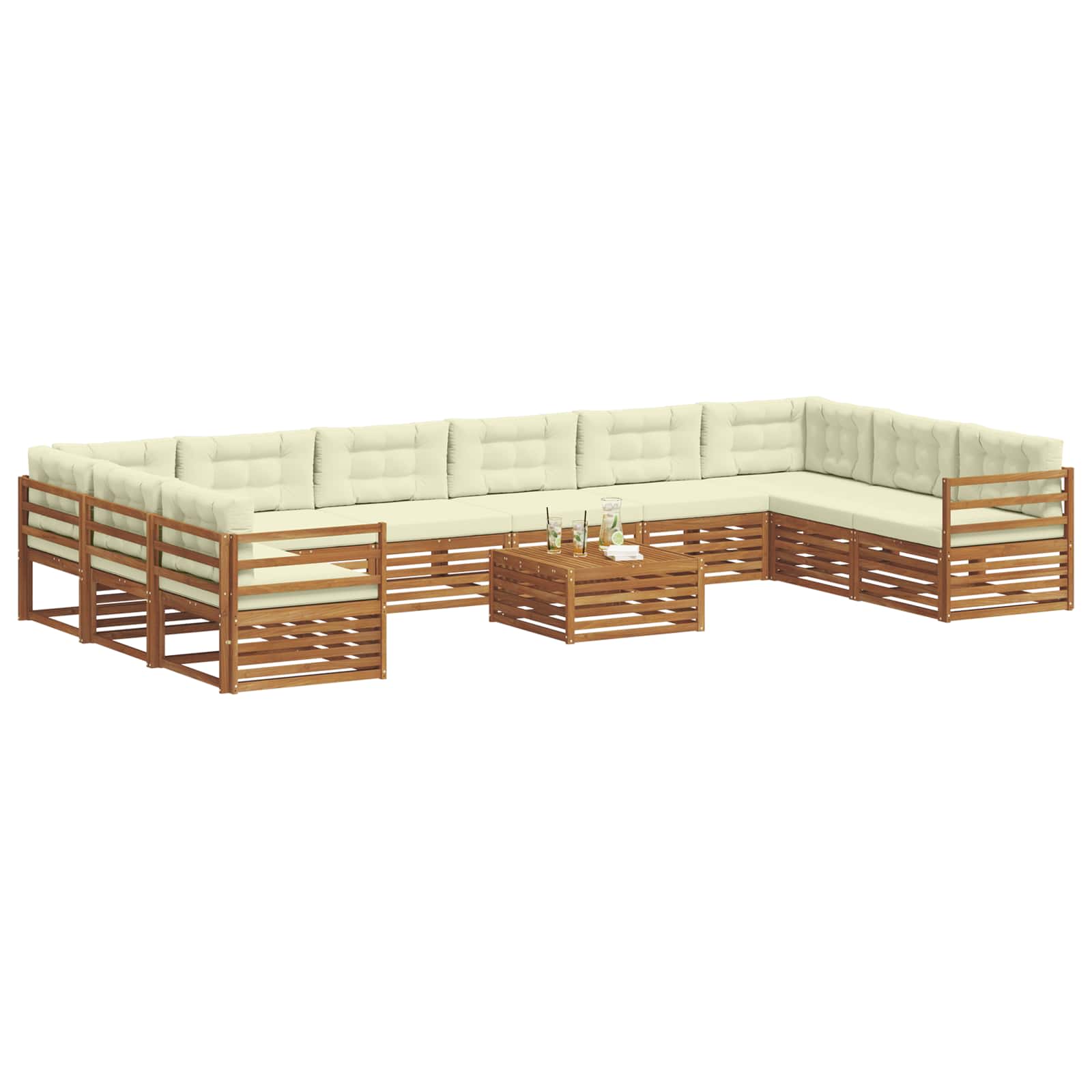 Set divani 11 pcs Naturale e Crema Legno di Acacia Massello | homemem39