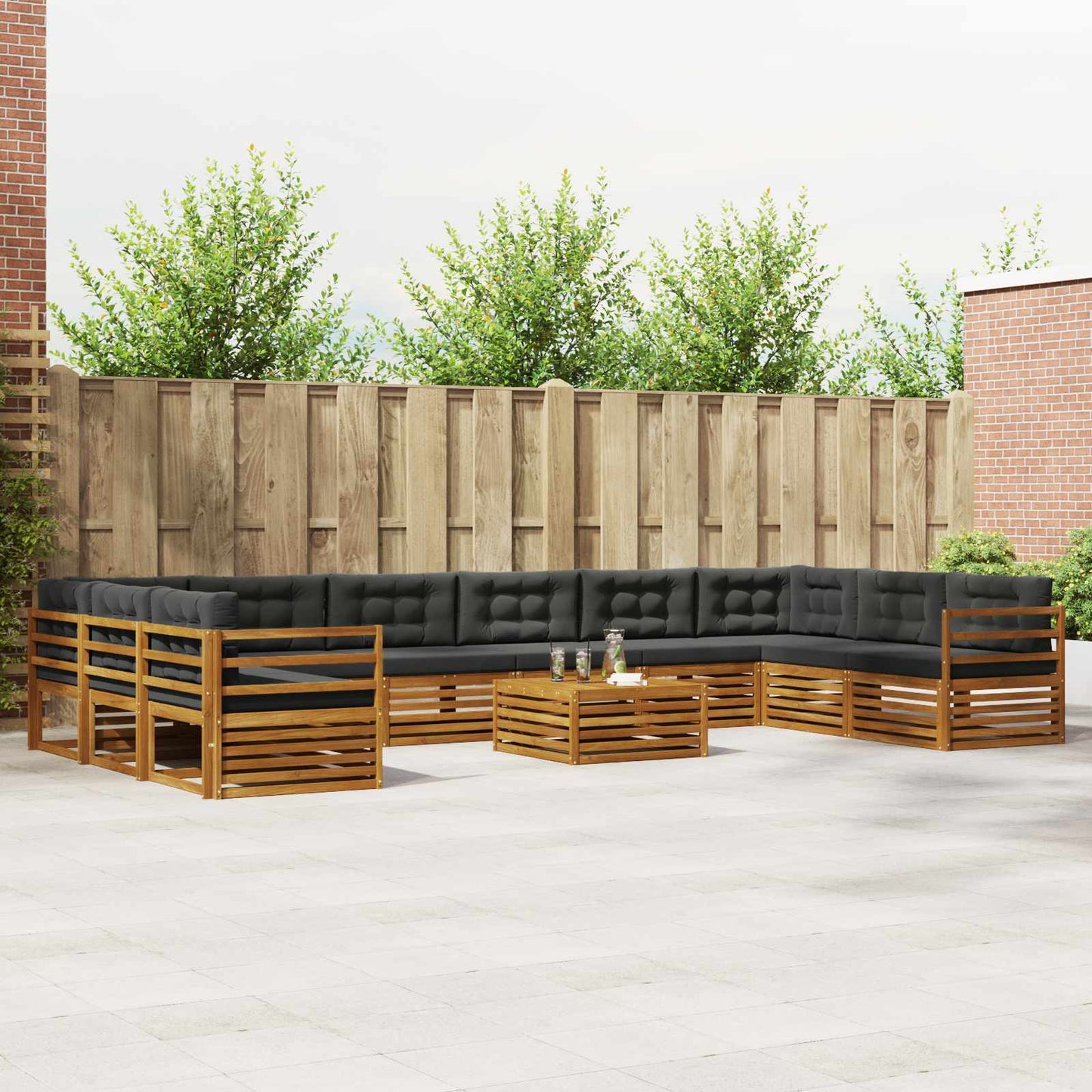 Set divani 11 pcs Naturale e Antracite Legno di Acacia Massello | homemem39