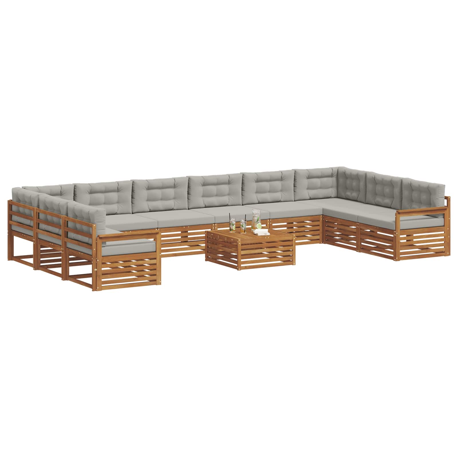 Set divani con cuscino 11 pcs Grigio Naturale e Chiaro | homemem39