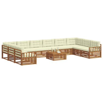 Set divani 11 pcs Naturale e Crema Legno di Acacia Massello