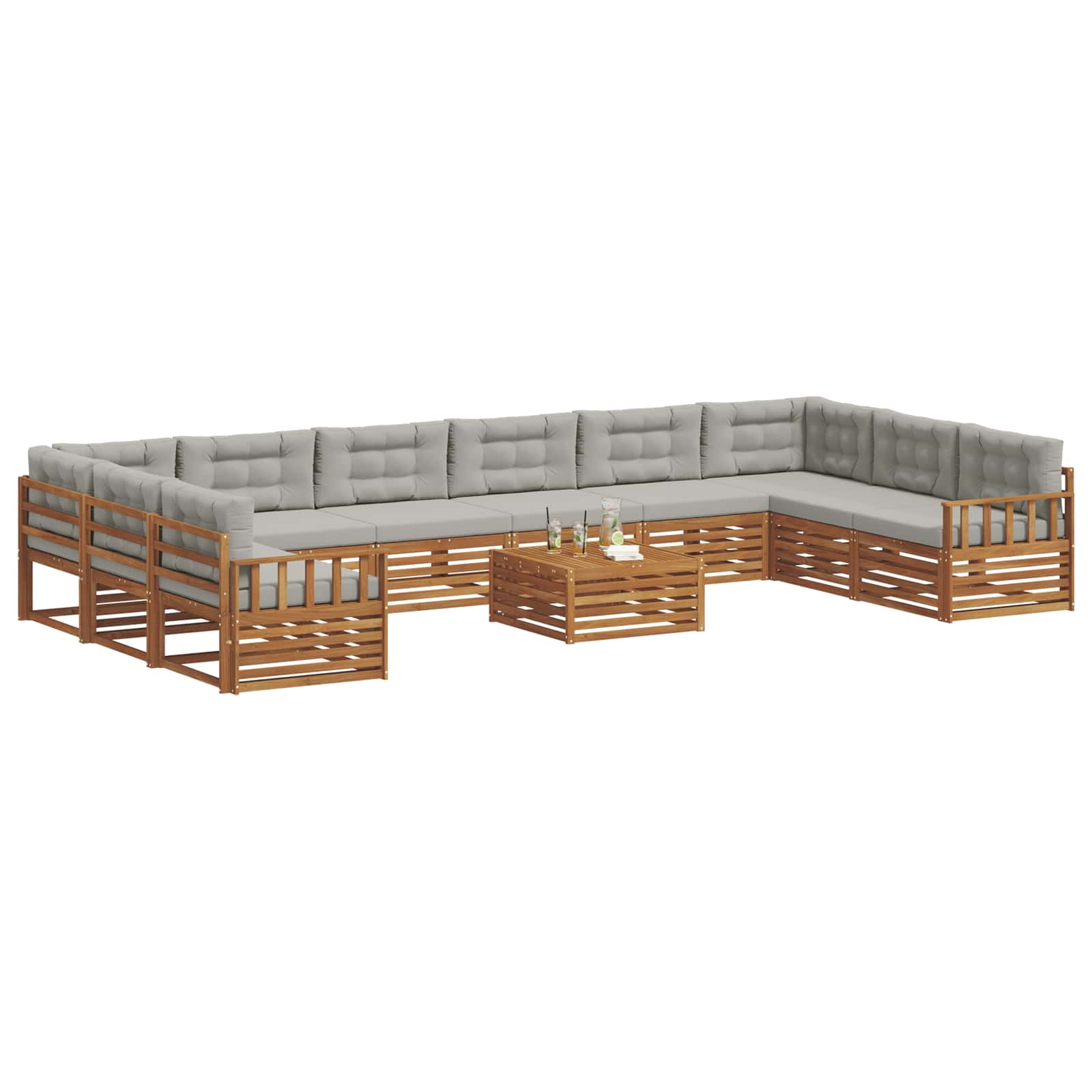 Set divani con cuscino 11 pcs Grigio Naturale e Chiaro | homemem39