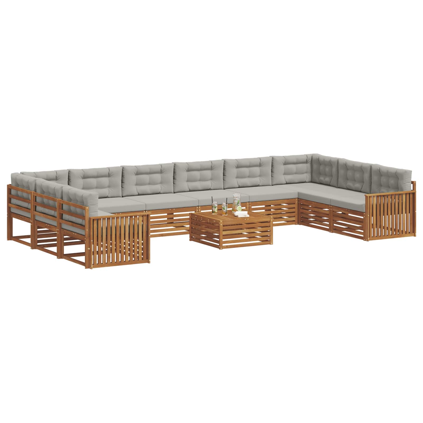 Set divani con cuscino 11 pcs Grigio Naturale e Chiaro | homemem39