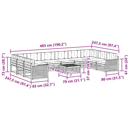 Set divani 11 pcs Naturale e Antracite Legno di Acacia Massello | homemem39