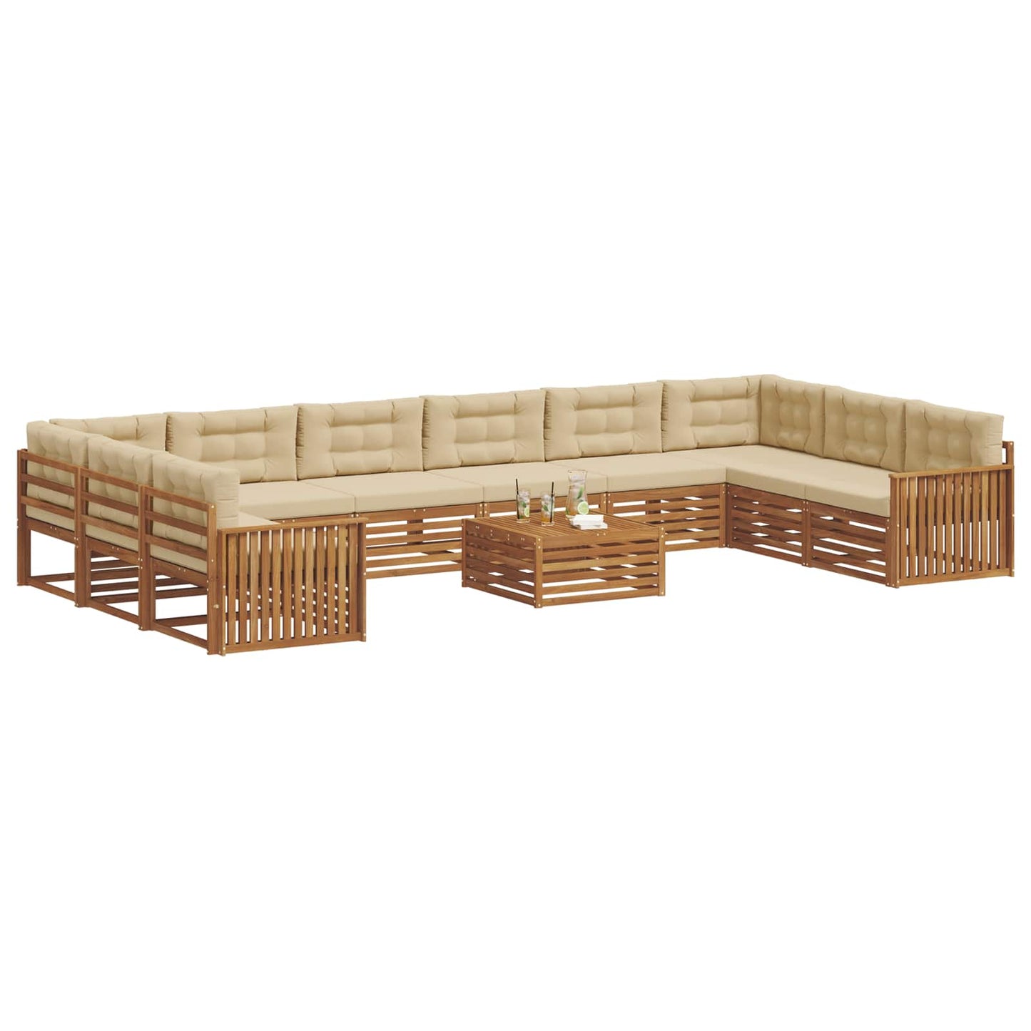 Set divani 11 pcs Naturale e Beige Legno di Acacia Massello