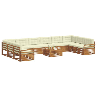 Set divani 11 pcs Naturale e Crema Legno di Acacia Massello | homemem39