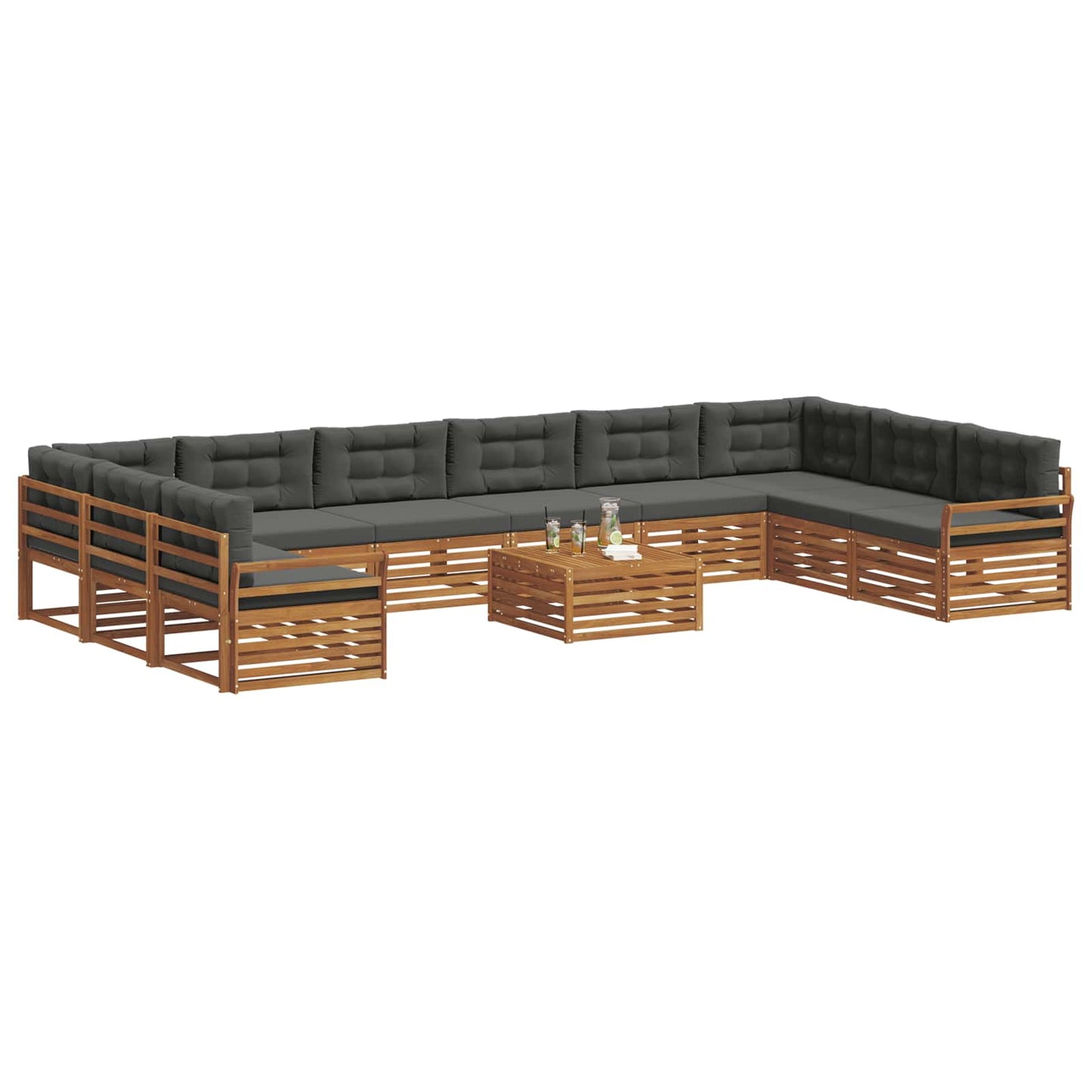Set divani 11 pcs Naturale e Antracite Legno di Acacia Massello | homemem39