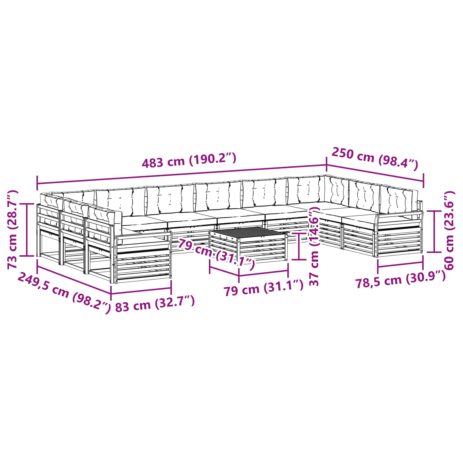 Set divani 11 pcs Naturale e Antracite Legno di Acacia Massello | homemem39