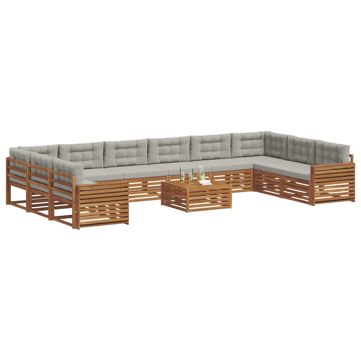 Set divani con cuscino 11 pcs Grigio Naturale e Chiaro