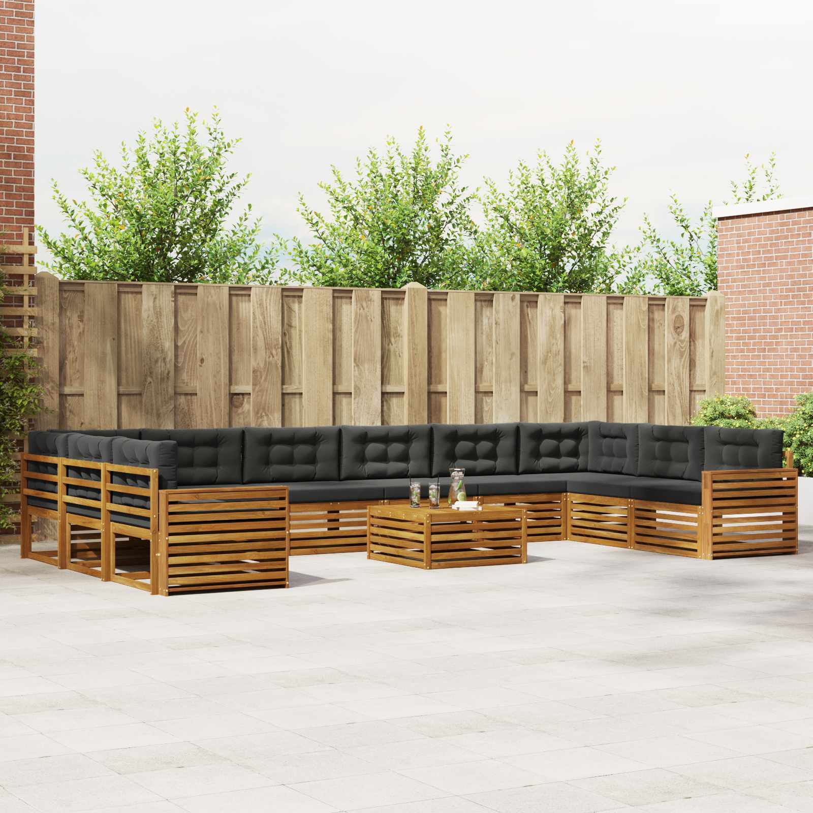 Set divani 11 pcs Naturale e Antracite Legno di Acacia Massello | homemem39