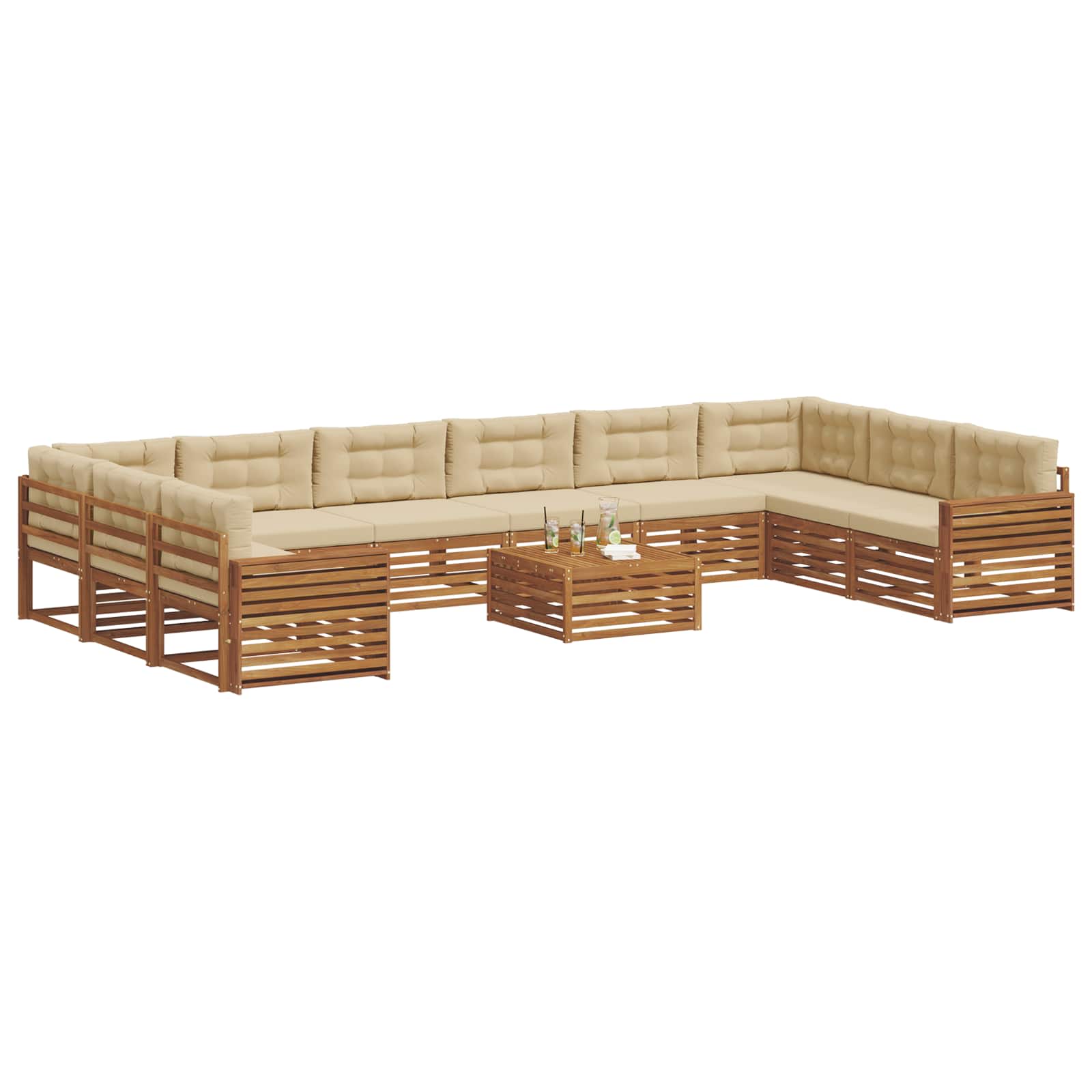 Set divani 11 pcs Naturale e Beige Legno di Acacia Massello | homemem39