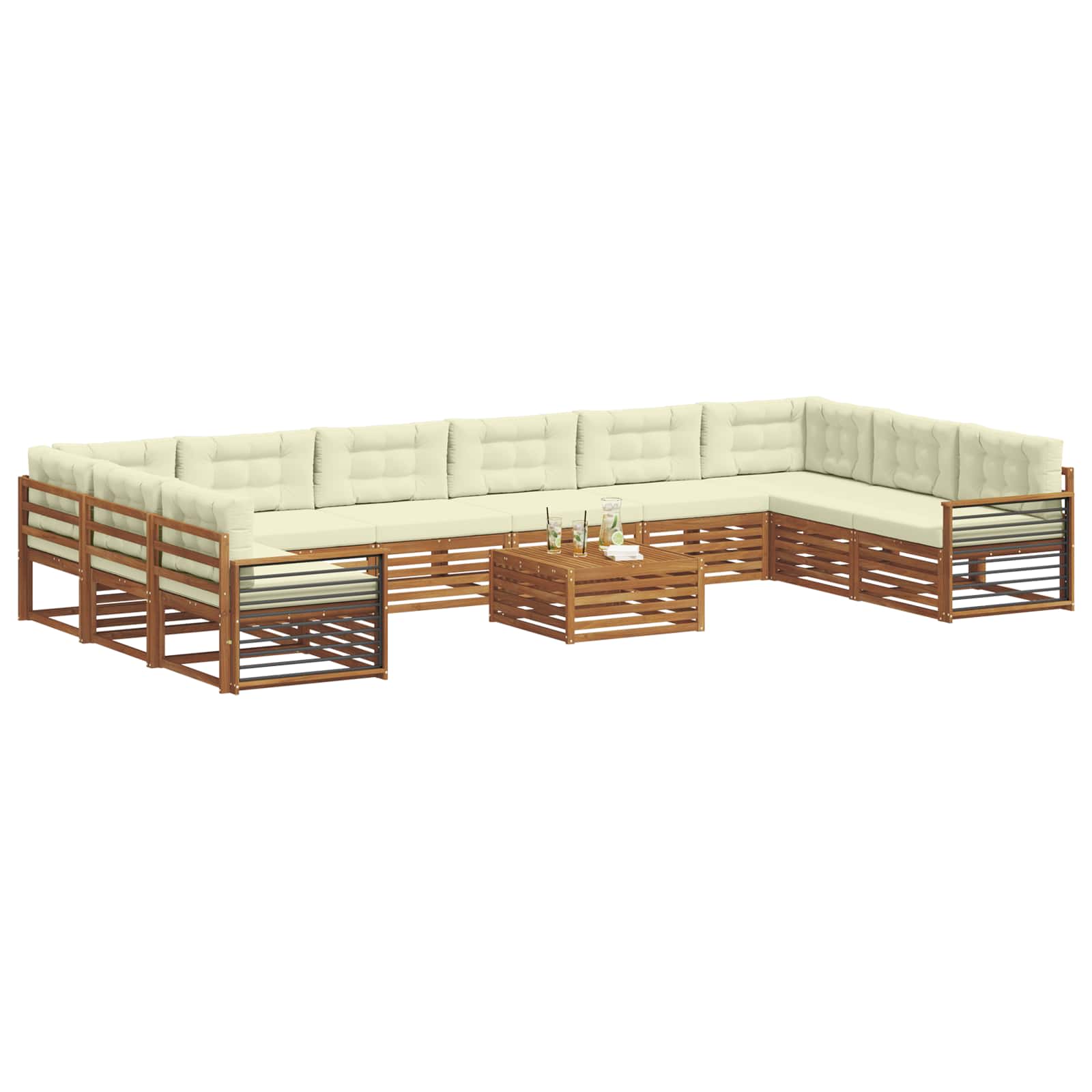 Set divani 11 pcs Naturale e Crema Legno di Acacia Massello | homemem39