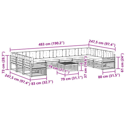 Set divani 11 pcs Naturale e Antracite Legno di Acacia Massello | homemem39