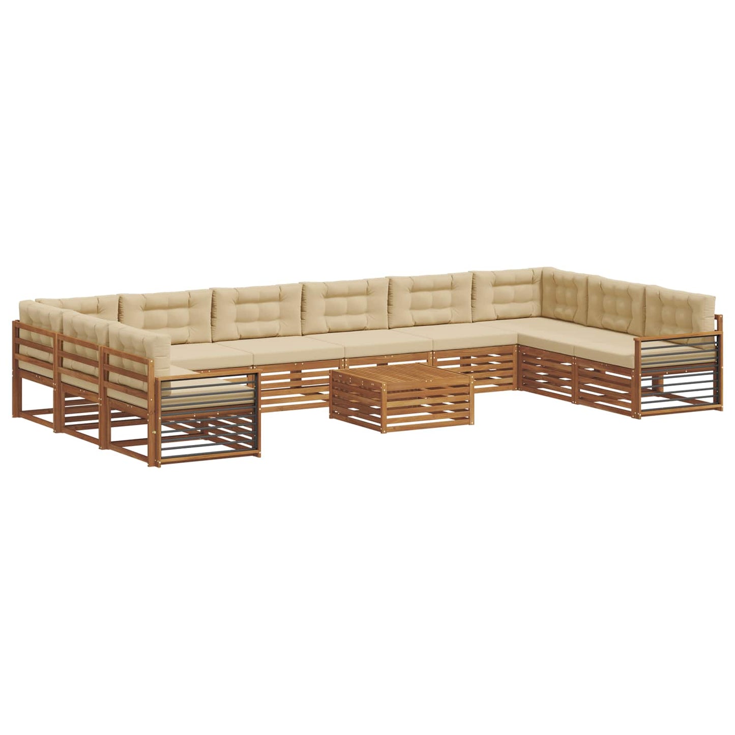 Set divani 11 pcs Naturale e Beige Legno di Acacia Massello | homemem39