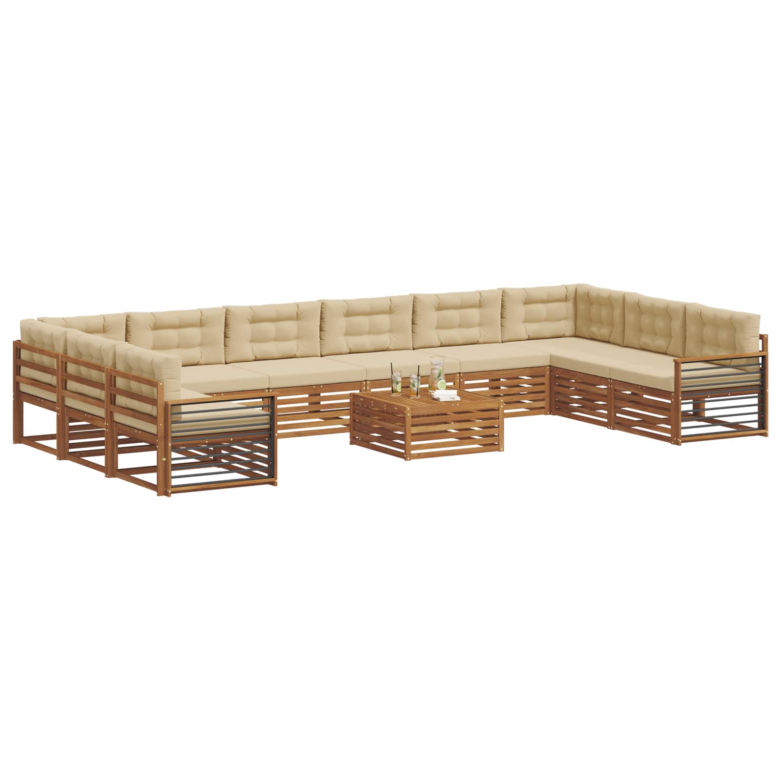 Set divani 11 pcs Naturale e Beige Legno di Acacia Massello | homemem39
