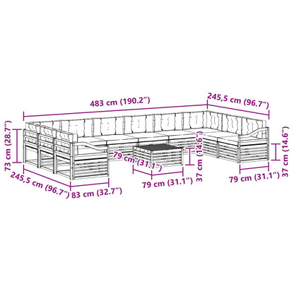 Set divani 11 pcs Naturale e Antracite Legno di Acacia Massello | homemem39