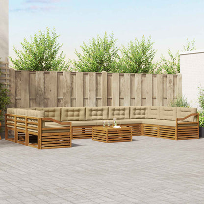 Set divani 11 pcs Naturale e Beige Legno di Acacia Massello