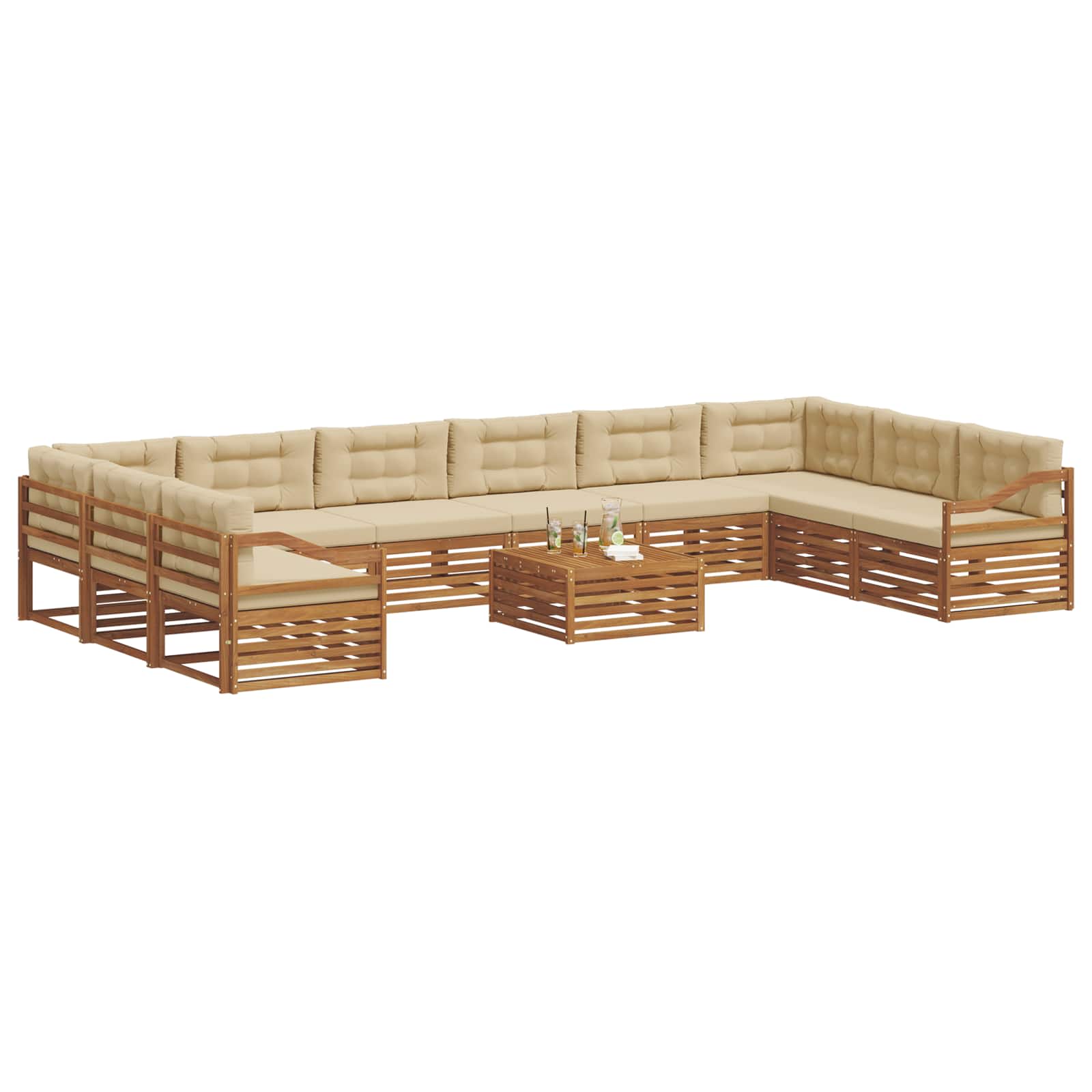 Set divani 11 pcs Naturale e Beige Legno di Acacia Massello | homemem39