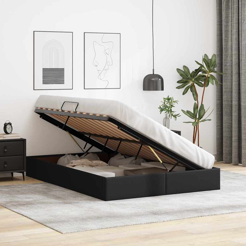 Letto con Contenitore Nero 140 x 200 cm Pelle sintetica