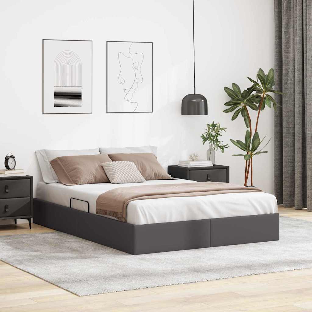 Letto con Contenitore Grigio 140 x 200 cm Pelle sintetica