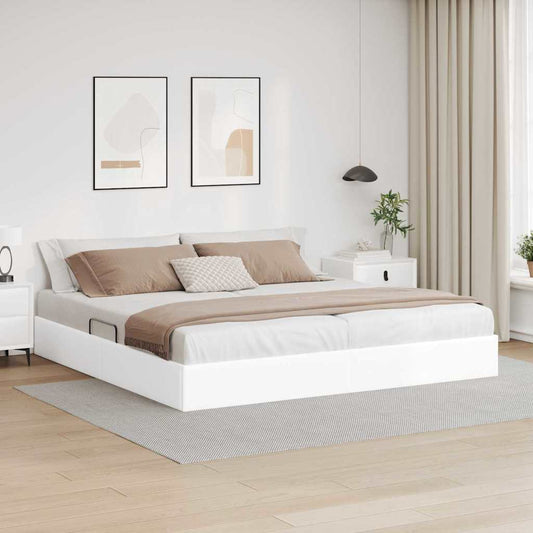 Letto con Contenitore Bianco Puro 200 x 200 cm Pelle sintetica