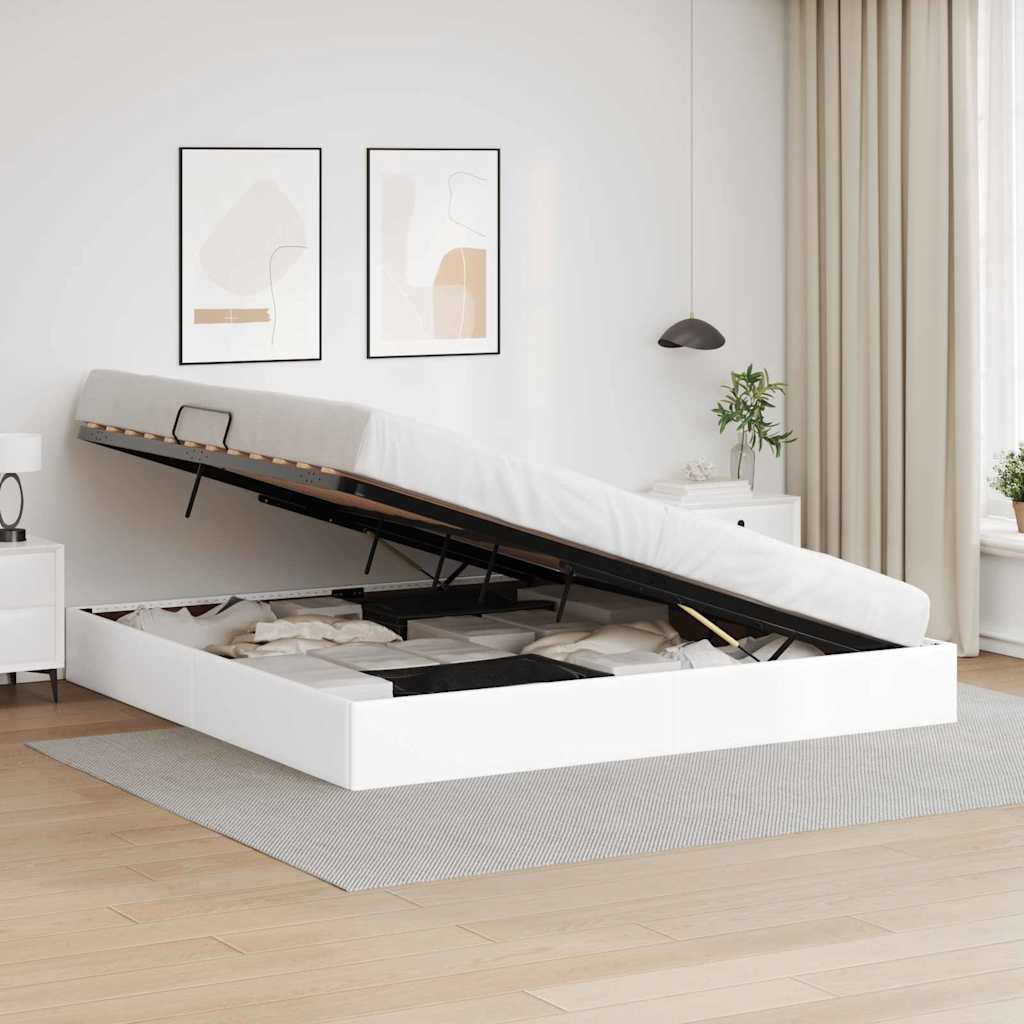 Letto con Contenitore Bianco Puro 200 x 200 cm Pelle sintetica