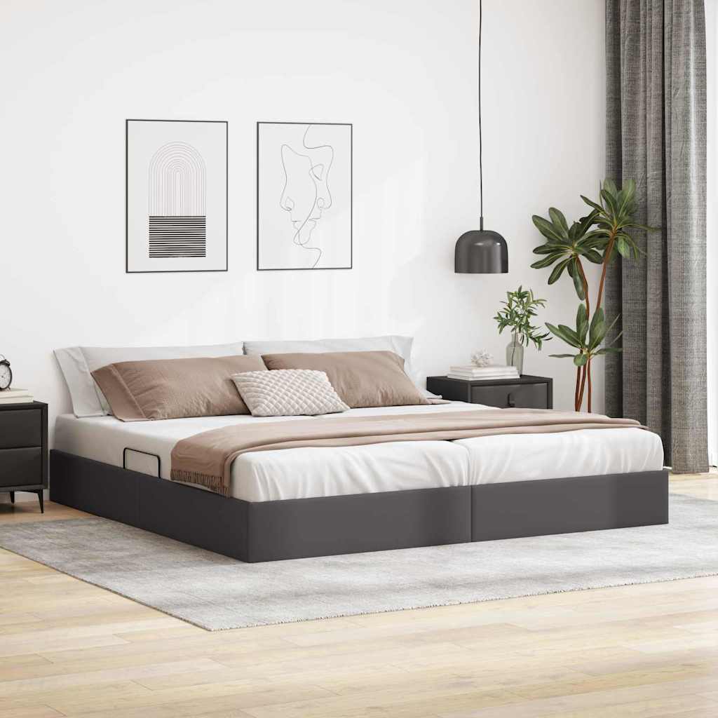 Letto con Contenitore Grigio 200 x 200 cm Pelle sintetica