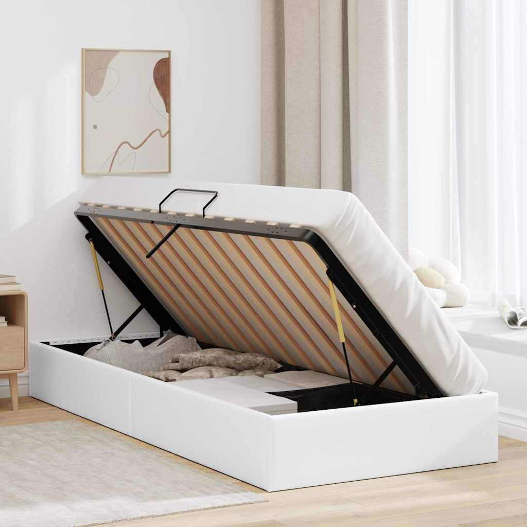 Letto con Contenitore Bianco Puro 100 x 190 cm Similpelle | homemem39