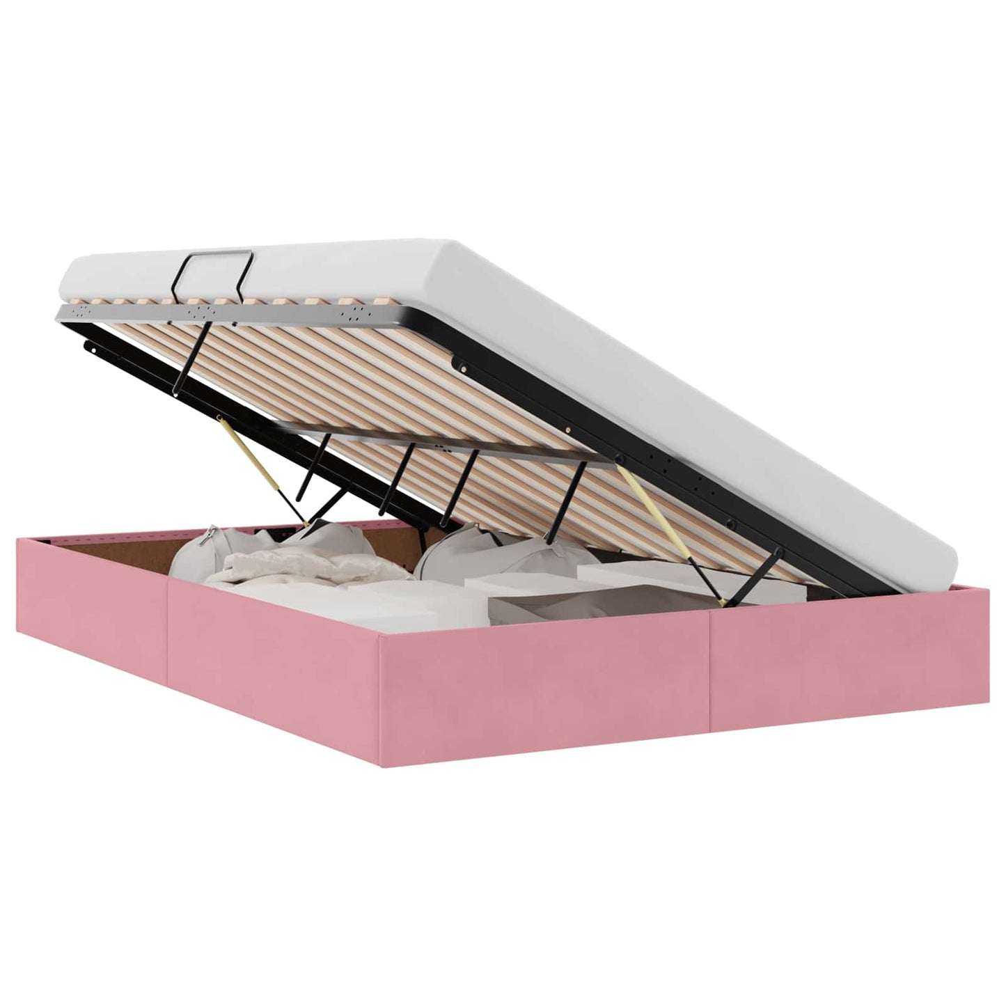 Letto con Contenitore con materasso Rosa 140 x 190 cm Velluto